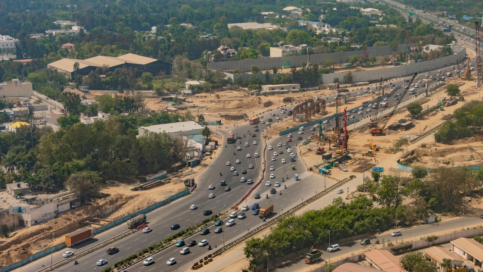 Indian city growth road aerial
