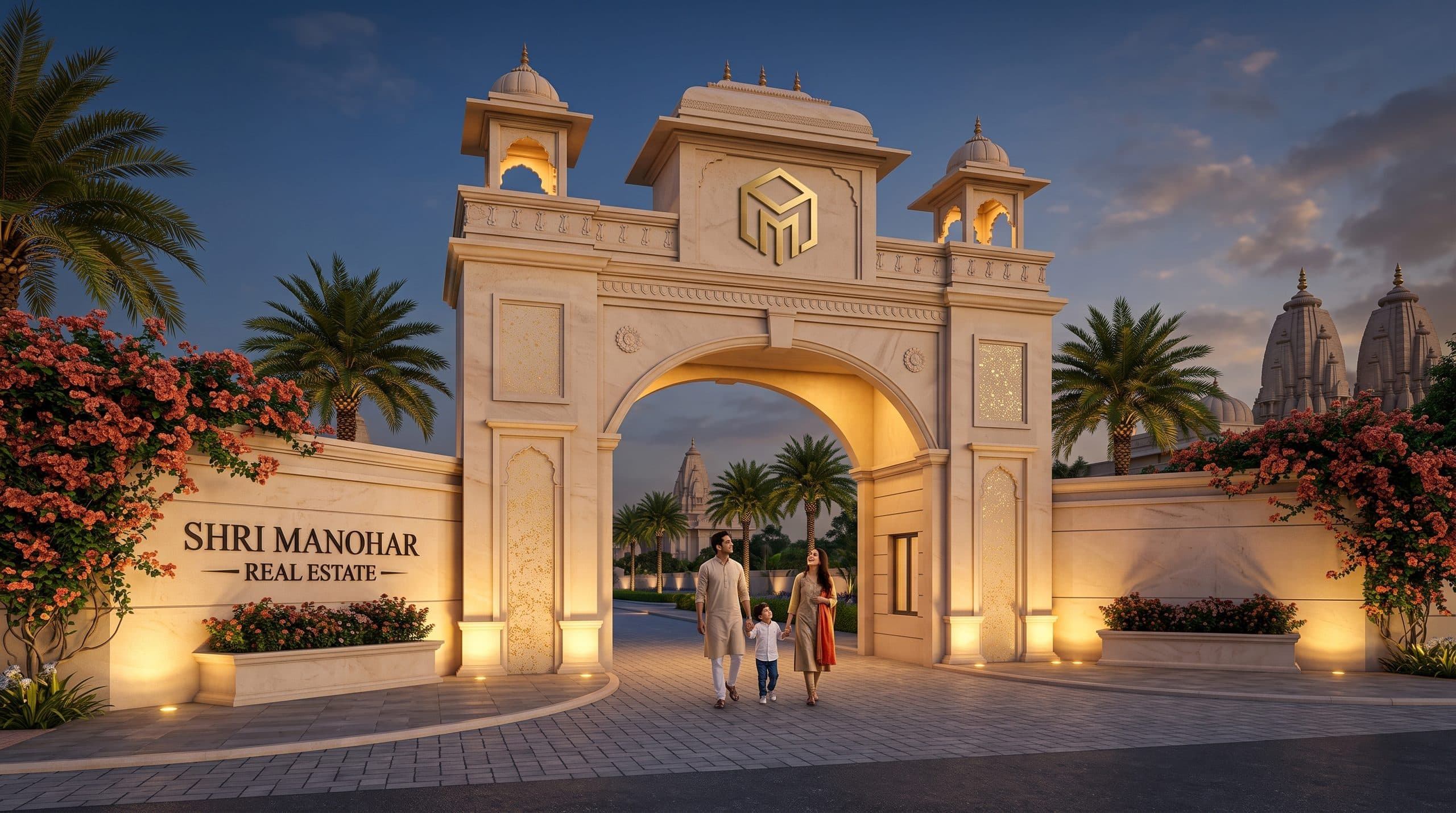 Shri Manohar Real Estate — premium township entrance in Vrindavan