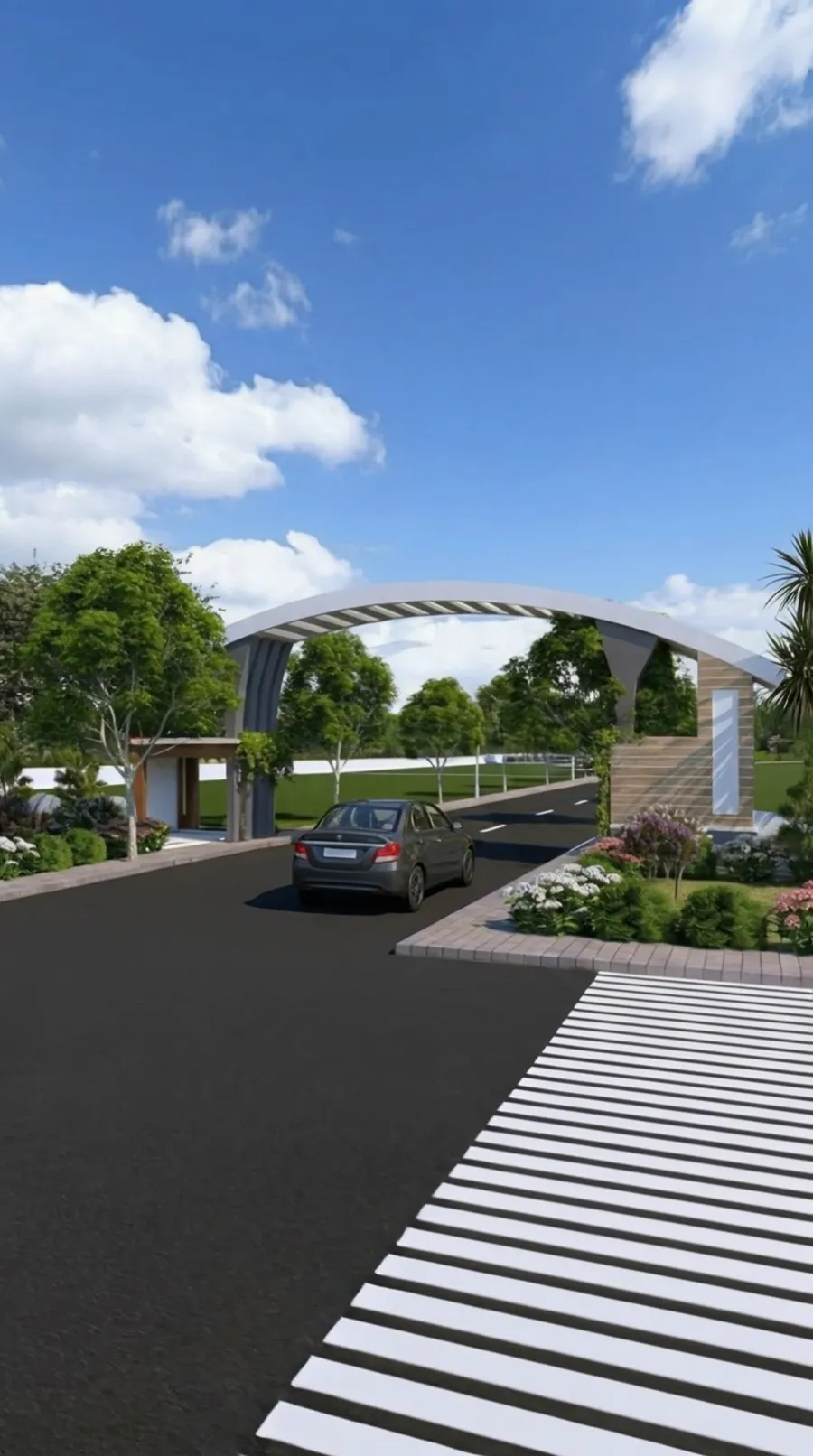Girraj Enclave entrance gate and main road