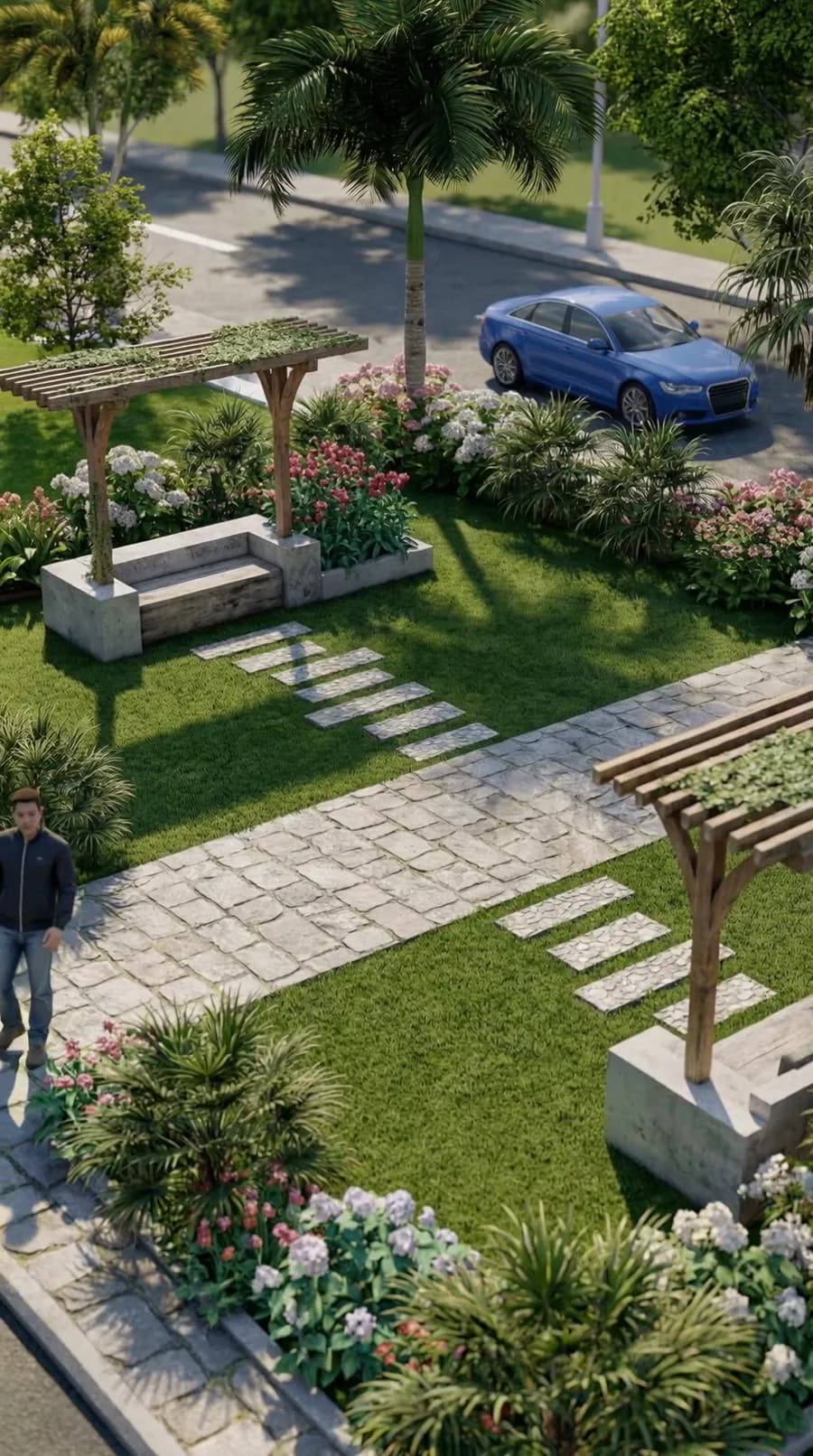 Pergola garden beside the internal road